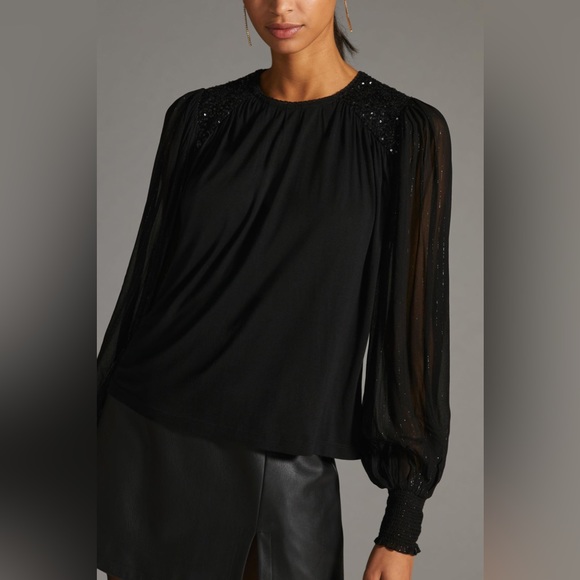 Anthropologie Tops - ✨ Anthropologie Sequin Embellished Blouse Sz XS